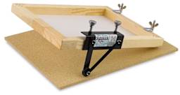 Screen Print Frame Sidekick Support - Shown raised on table attached to frame
