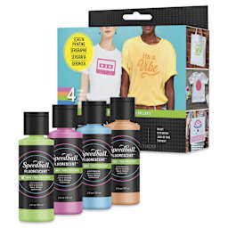 Speedball Fabric Screen Printing Ink - Fluorescent, Set of 4, 2 oz, Bottles with packaging