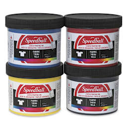 Speedball Fabric Screen Printing Ink - Basic Colors, Set of 4, 4 oz, Jars