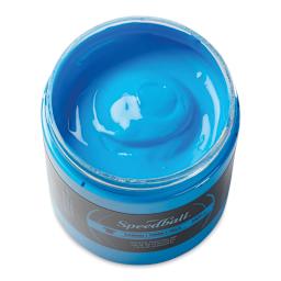 Speedball Fabric Screen Printing Ink -  Fluorescent Blue, 8 oz, Jar (Open, Top view)