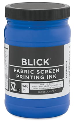 Blick Waterbased Acrylic Fabric Screen Printing Ink - Front view of Blue Ink Jar shown