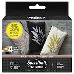 Speedball Fabric Screen Printing Ink - Shimmer Colors,  Set of 4, 2 oz, front of packaging