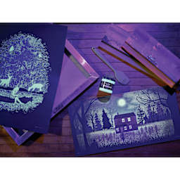 Speedball Night Glo Acrylic Screen Printing Ink - Original, 8 oz , glowing with blacklight