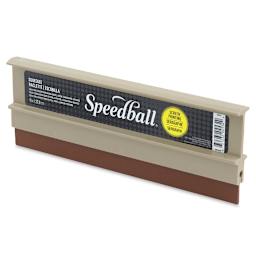 Speedball Plastic Screen Printing Squeegee - Right angled view of upright squeegee with label