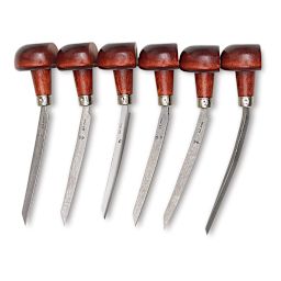 Burins - Set of 6 Tools shown with wooden handles upright