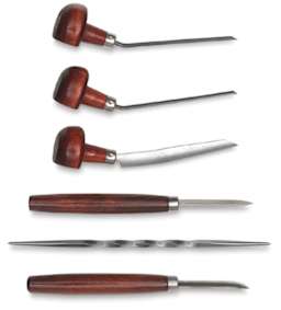 Intaglio Etching Sets - Components of 6 Piece Etching Set shown horizontally