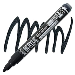 Pebeo Acrylic Marker - Black, 4 mm, Bullet Nib marker and swatch
