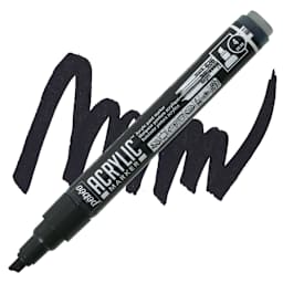 Pebeo Acrylic Marker - Black, 4 mm, Chisel Nib marker and swatch