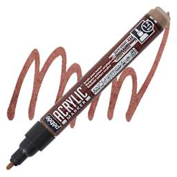Pebeo Acrylic Marker - Burnt Sienna, 1.2 mm, Bullet Nib marker and swatch