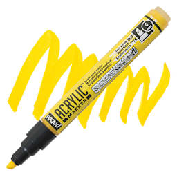 Pebeo Acrylic Marker - Dark Yellow, 4 mm, Chisel Nib marker and swatch