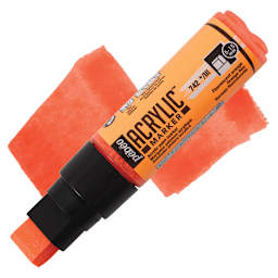 Pebeo Acrylic Marker - Fluorescent Orange, 5-15 mm, Flat Nib marker and swatch