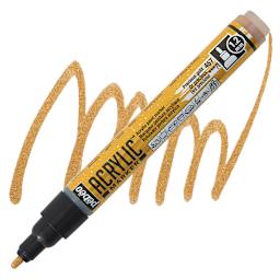 Pebeo Acrylic Marker - Precious Gold, 1.2 mm Bullet Nib marker and swatch