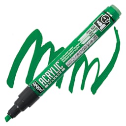 Pebeo Acrylic Marker - Green, 4 mm, Chisel Nib marker and swatch