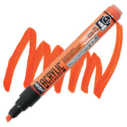 Pebeo Acrylic Marker - Orange, 4 mm, Chisel Nib marker and swatch