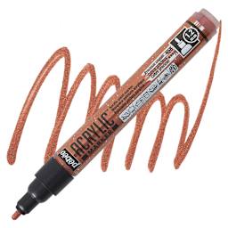 Pebeo Acrylic Marker - Precious Copper, 1.2 mm Bullet Nib marker and swatch