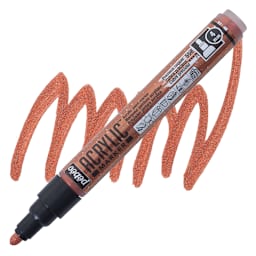 Pebeo Acrylic Marker - Precious Copper, 4 mm Bullet Nib marker and swatch