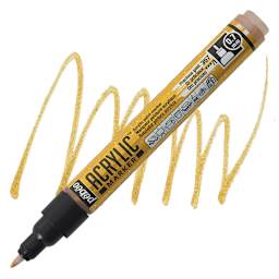 Pebeo Acrylic Marker - Precious Gold, 0.7 mm Fine Nib marker and swatch