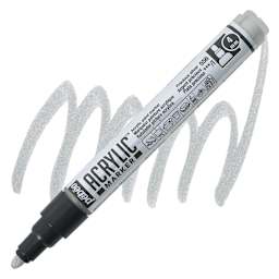 Pebeo Acrylic Marker - Precious Silver, 4 mm Bullett Nib marker and swatch
