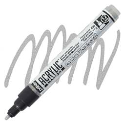 Pebeo Acrylic Marker - Precious Silver, 1.2 Bullet Nib marker and swatch