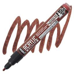 Pebeo Acrylic Marker - Raw Sienna, 1.2 mm, Bullet Nib marker and swatch