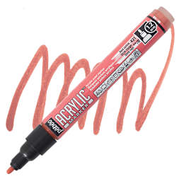 Pebeo Acrylic Marker - Red Ochre, 1.2 mm, Bullet Nib marker and swatch