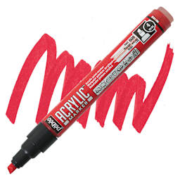 Pebeo Acrylic Marker - Red, 4 mm, Chisel Nib marker and swatch