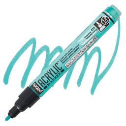 Pebeo Acrylic Marker - Turquoise, 1.2 mm, Bullet Nib marker and swatch