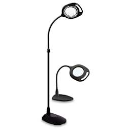 OttLite 2-in-1 LED Magnifier Floor and Table Lamp - Side view of both Table and Floor version