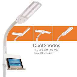 OttLite Dual Shade LED Floor Lamp - Closeup of Shades with inset showing Dual pivoting heads