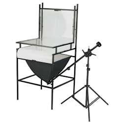 Smith-Victor Floor Stand Photo Shooting Table Complete Kit - 3 LED Softbox Lights (Shooting table shown with one LED softbox light on boom arm underneath shooting table) 