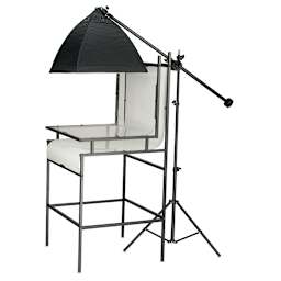 Smith-Victor Floor Stand Photo Shooting Table Complete Kit - 3 LED Softbox Lights (Shooting table shown with one LED softbox light on boom arm above shooting table) 