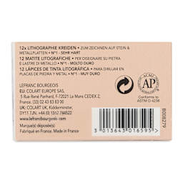 Charbonnel Lithographic Crayons - No 1 Hard, Pkg of 12, back of package