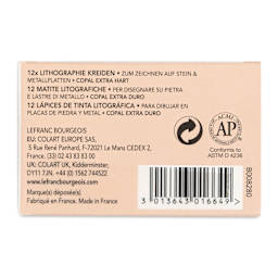 Charbonnel Lithographic Crayons - Copal Hard, Pkg of 12, back of package