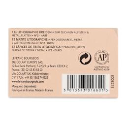 Charbonnel Lithographic Crayons - No 2 Hard, Pkg of 12, back of package