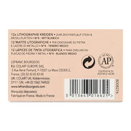 Charbonnel Lithographic Crayons - No 4 Medium Soft, Pkg of 12, back of package