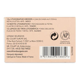 Charbonnel Lithographic Crayons - No 5 Soft, Pkg of 12, back of package