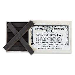Korn's Lithographic Crayons - Box of 12, #1 Soft - with box slid half open