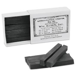 Korn's Lithographic Crayons - Box of 12, #00 Extremely Soft, sticks and packaging