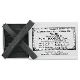 Korn's Lithographic Crayons - Box of 12, #00 Extremely Soft, two sticks outside of the packaging
