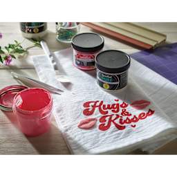 Speedball Puff Fabric Screen Printing Ink Modifier - tea towel with puffed kisses
