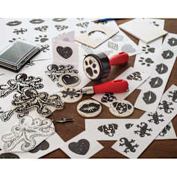 Essdee MasterCut Stamp Carving Kit (Various stamps on table)
