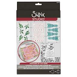 Sizzix Studio Stamp and Stencil Set - Visiter, front of packaging