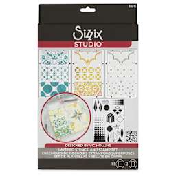 Sizzix Studio Stamp and Stencil Set - Geometric, front of packaging