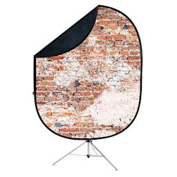 Reversible Collapsible Backdrop Kit - Weathered Brick and Black Backdrop shown on stand