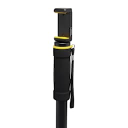 National Geographic Photo Monopod, close-up of the grip with the smartphone clamp attached