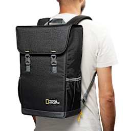 National Geographic Camera Backpack, adult carrying the backpack