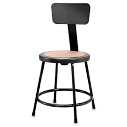 National Public Seating Corp Black Fixed Height Stool with backrest shown