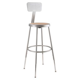 National Public Seating Corp Adjustable Stool with Backrest - Gray, 25" to 33", side