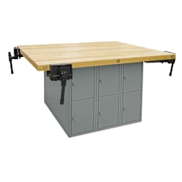 Hann Four-Station Locker-Type Workbench - vertical lockers and 4 vises