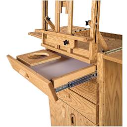 Best Sitha's Taboret and Easel - Closeup of open top drawer showing palette and brush washer holder